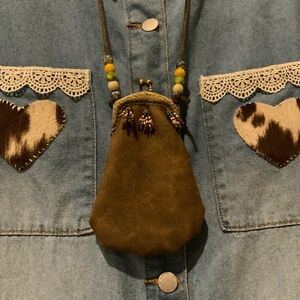 Faux Leather Beaded Necklace Purse